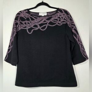 ST. JOHN COLLECTION WOOL BATEAU NECKLINE BLOUSE.